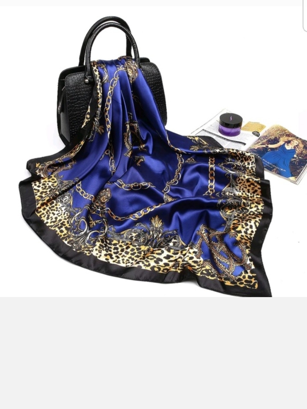 Blue Chain & Leopard Print Scarf - Picture 2 of 2